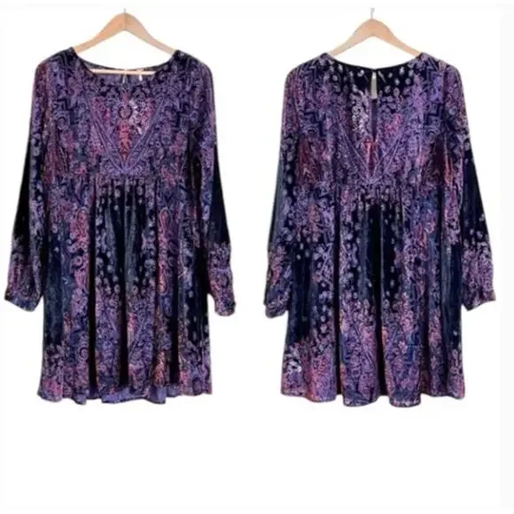 FREE PEOPLE Mirror Mirror Velvet Mini Dress in Purple Sz S - Picture 4 of 5